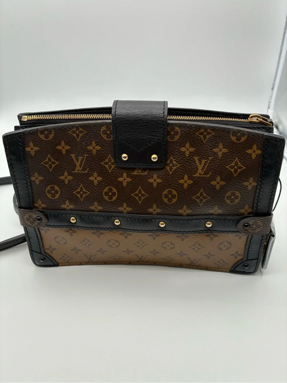 Louis Vuitton Brown reverse Monogram Trunk clutch crossbody  Bag with COA